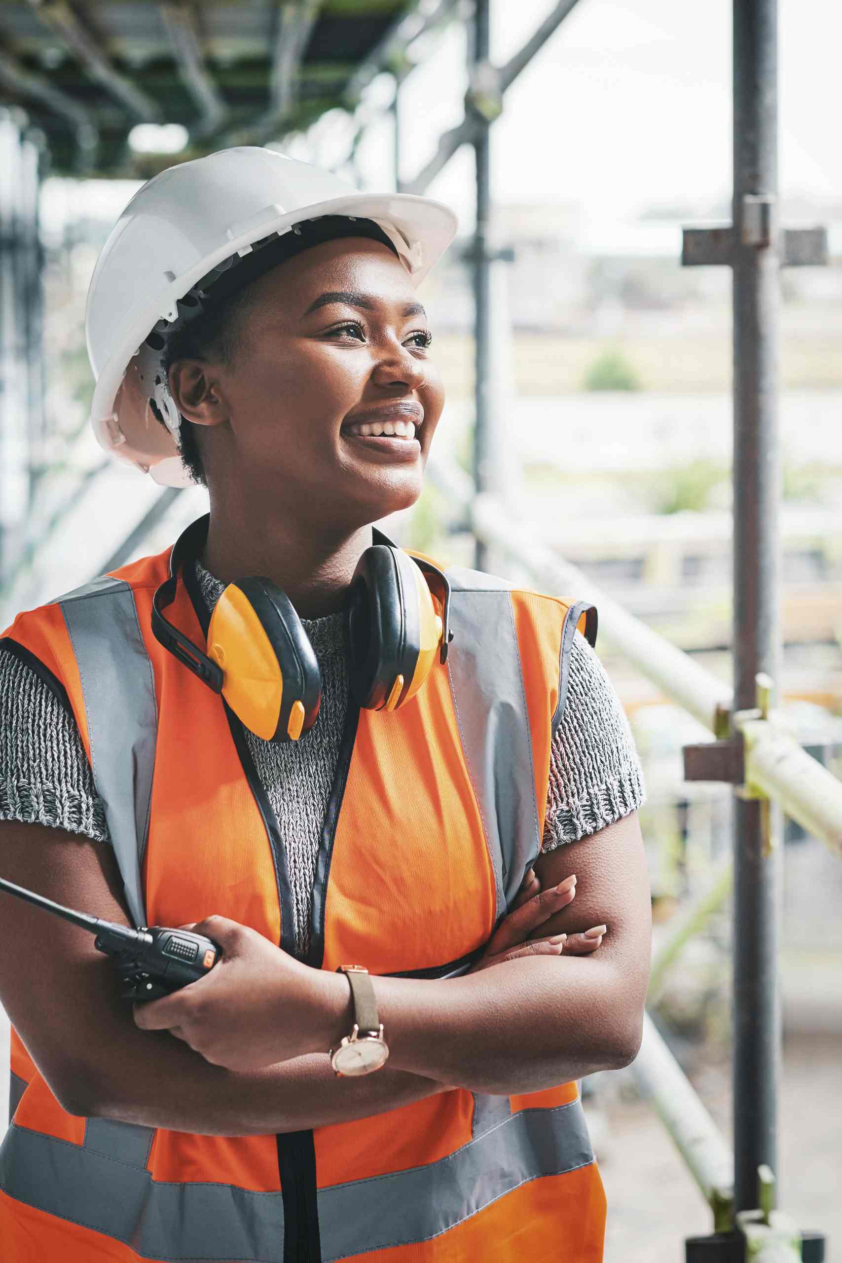 Construction worker smiling