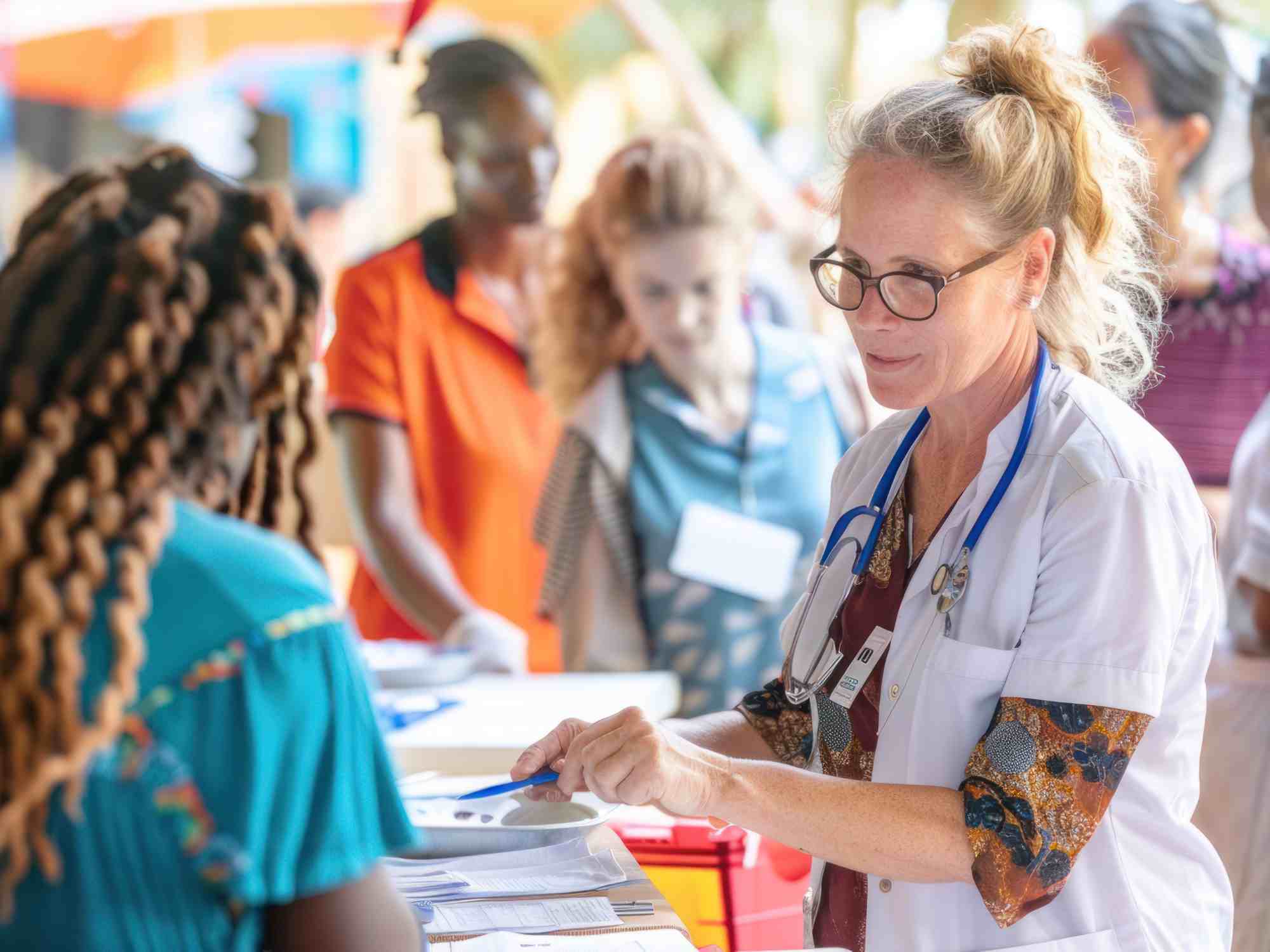 health care worker at cmmunity event