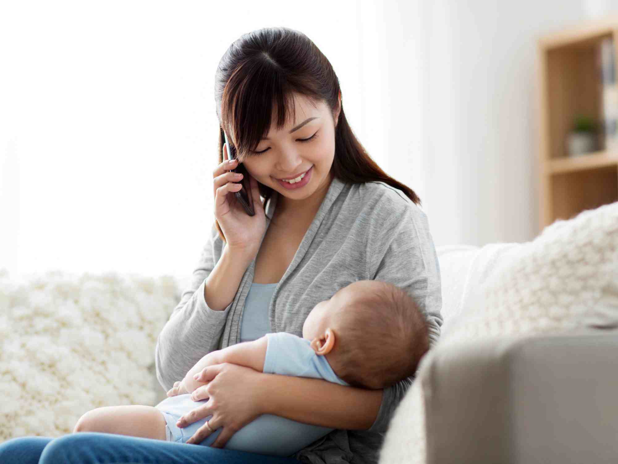 new mom on phone