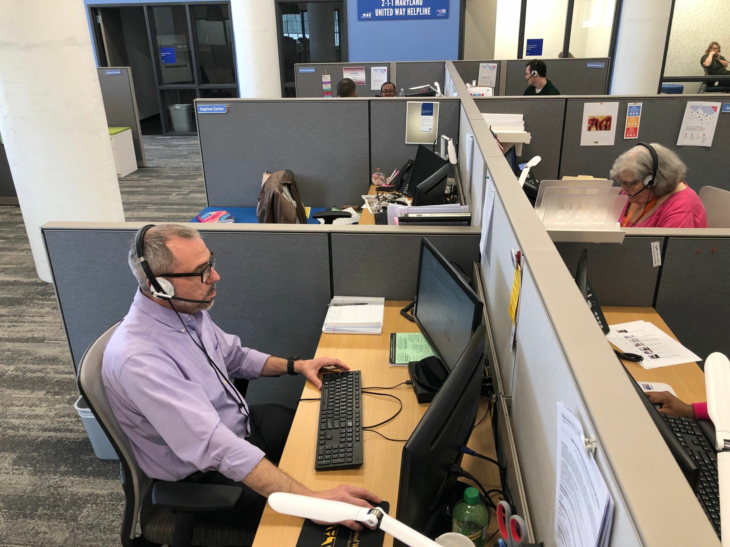 People working at a call center