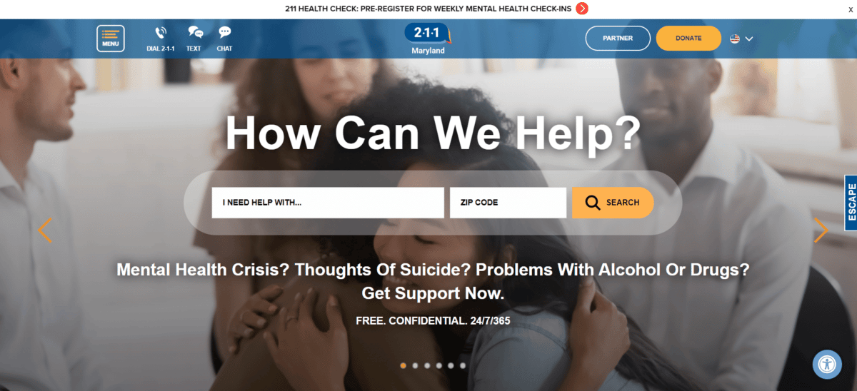 211 Maryland website homepage