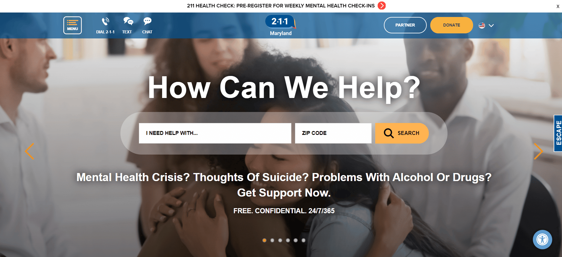 211 Maryland website homepage