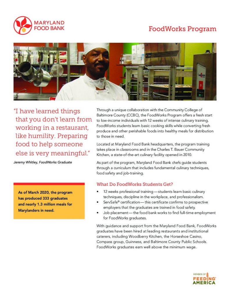 Maryland Food Bank FoodWorks Program Fact Sheet