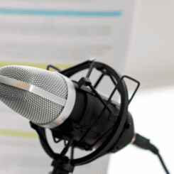 Podcast microphone with sound equipment
