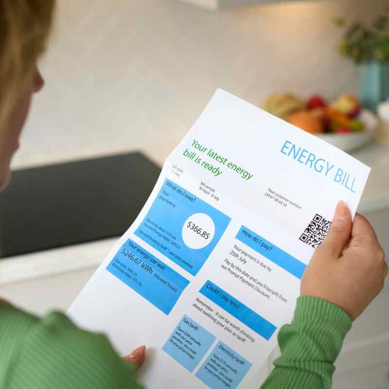woman looking at electric bill